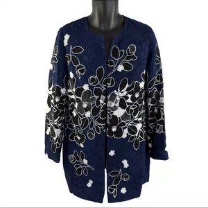 New Women’s Karl Lagerfeld Jacket Blazer Sz S Blue NWOT Open Front Floral Petite